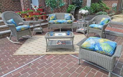 4 Piece Veranda Resin Wicker Set with 1-Rocker &amp; 1-Chair (1) LS (1) Table 