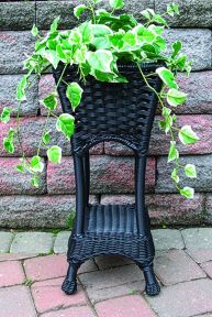 Veranda Resin Wicker Square Plant Stand, Black