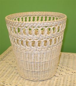 Wicker Waste Basket Circle Round, White Wash