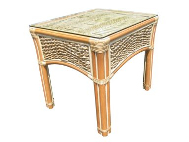 Fiji Rattan End Table with Glass Top
