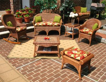 4 Piece Diamond  Natural Wicker Set  (2) Chairs