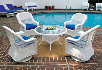 Belaire Resin Wicker Swivel Glider Conversation Set (1) 24" High Table (4) Chairs