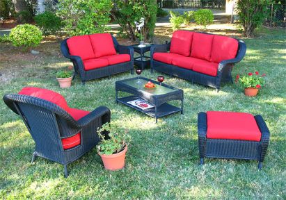  Resin Wicker Patio Furniture 6 Pieces w/Sofa & Love Seat White Laguna Beach Style