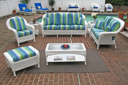  Resin Wicker Patio Furniture 6 Pieces w/Sofa & Love Seat White Laguna Beach Style