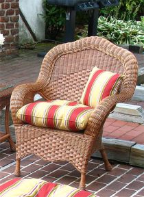 Natural  Wicker Chair, Naples Style W/Seat Cushion - Tea Wash