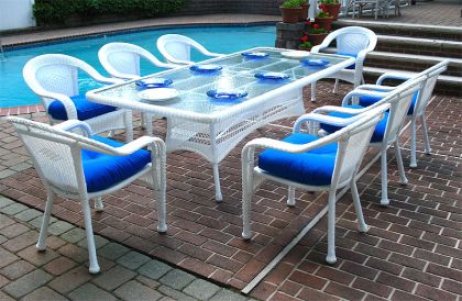 Resin Wicker Dining Set 96" Rectangular Dining Set with (8) Dining Chairs 
