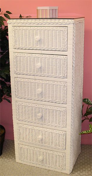 Wicker Lingerie Dresser Traditional with Glass Top, White Wicker Lingerie Dresser Traditional with Glass Top, White