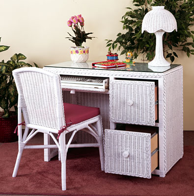 Traditional Wicker Desk W File Cabinet Drawers Chair