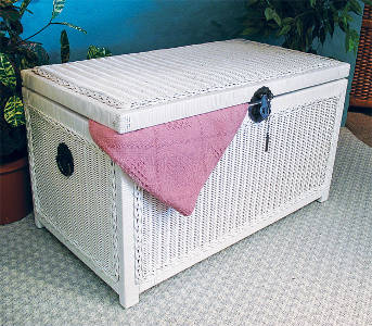 Large White Wicker Woodlined Trunk