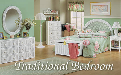 White Traditional Wicker Bedroom Furniture